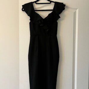 Selfie Leslie Black Ruffle Bodycon Midi Dress
